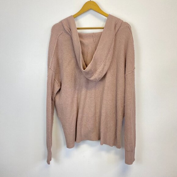 Aerie Oversized Cozyup Waffle Hooded V Neck Sweater - Picture 8 of 9